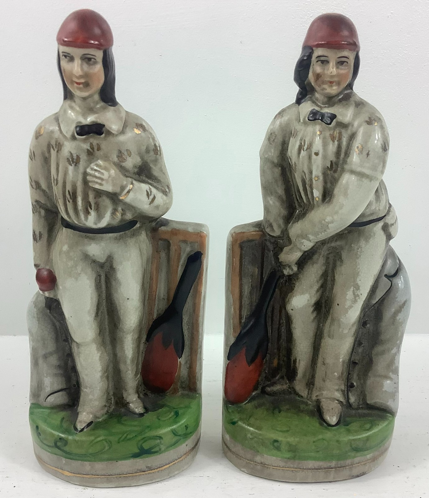 Flat Back Cricket Players Mantle Figures Figurines Set 10″ H