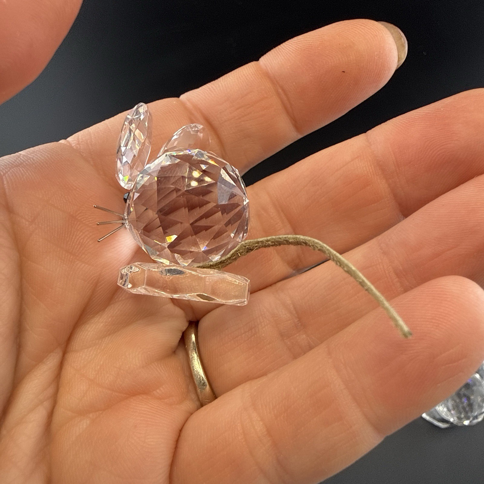 Swarovski Replica Mouse Crystal Figurine Set of 2 Farm Mice Box Leather Tail