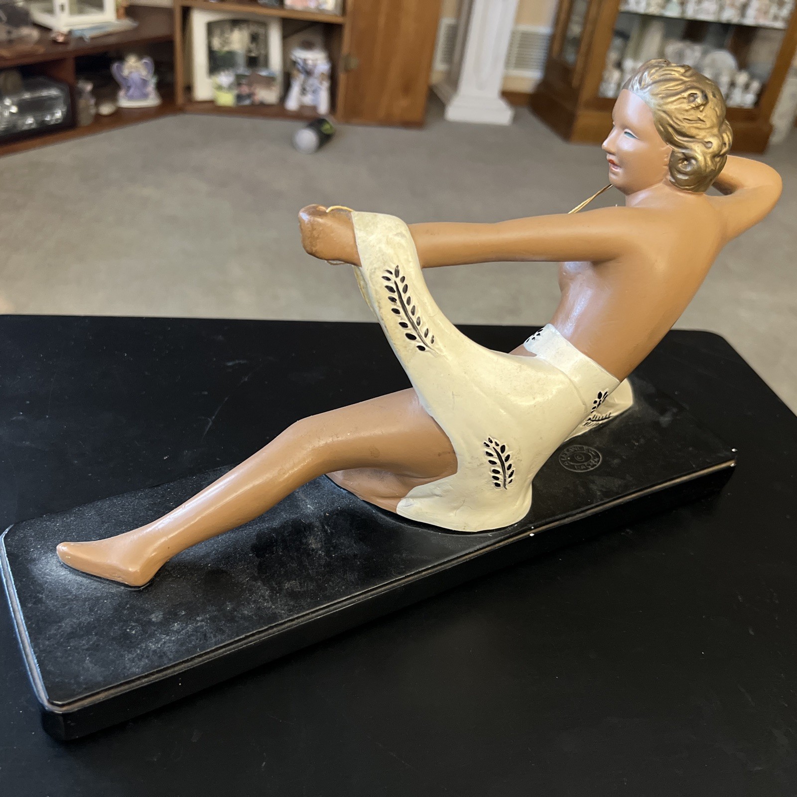 ALEXANDER BACKER Chalkware Nude Archer Art Deco Vtg GODDESS WOMAN FLOOR STATUE