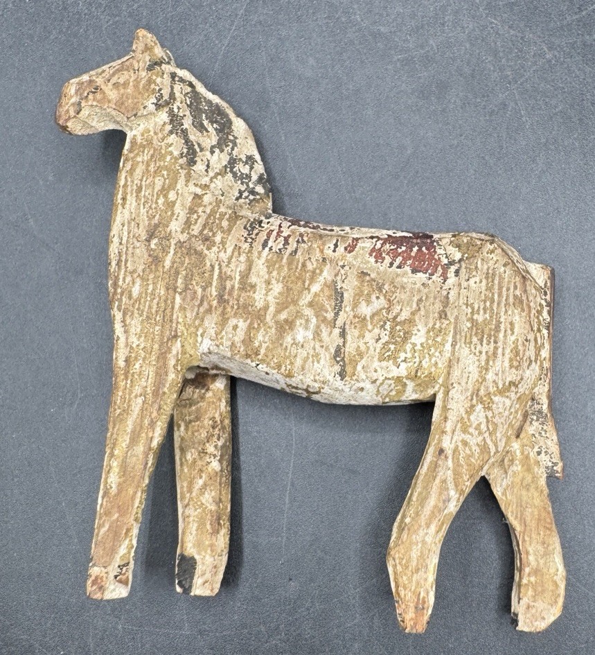 Rare Late 20th Century Sarreid ? Folk Art Painted Carved Wood Horse Toy -To5