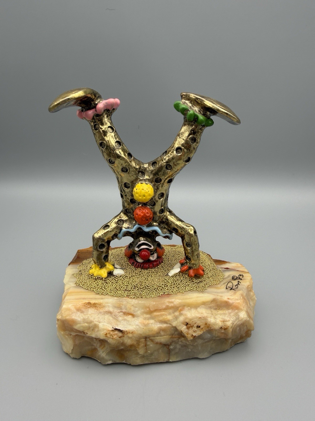 RARE VINTAGE 1983 Ron Lee Clown Doing Headstand on Marble Base w/ 24k Gold