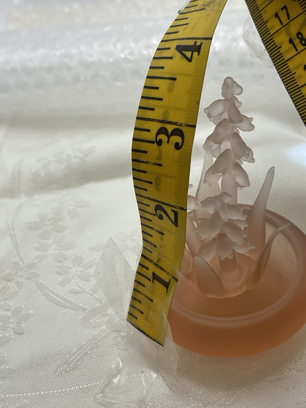 Vintage BALOS Frosted Mouthblown Glass Lily Of The Valley Flower Figurine Pink