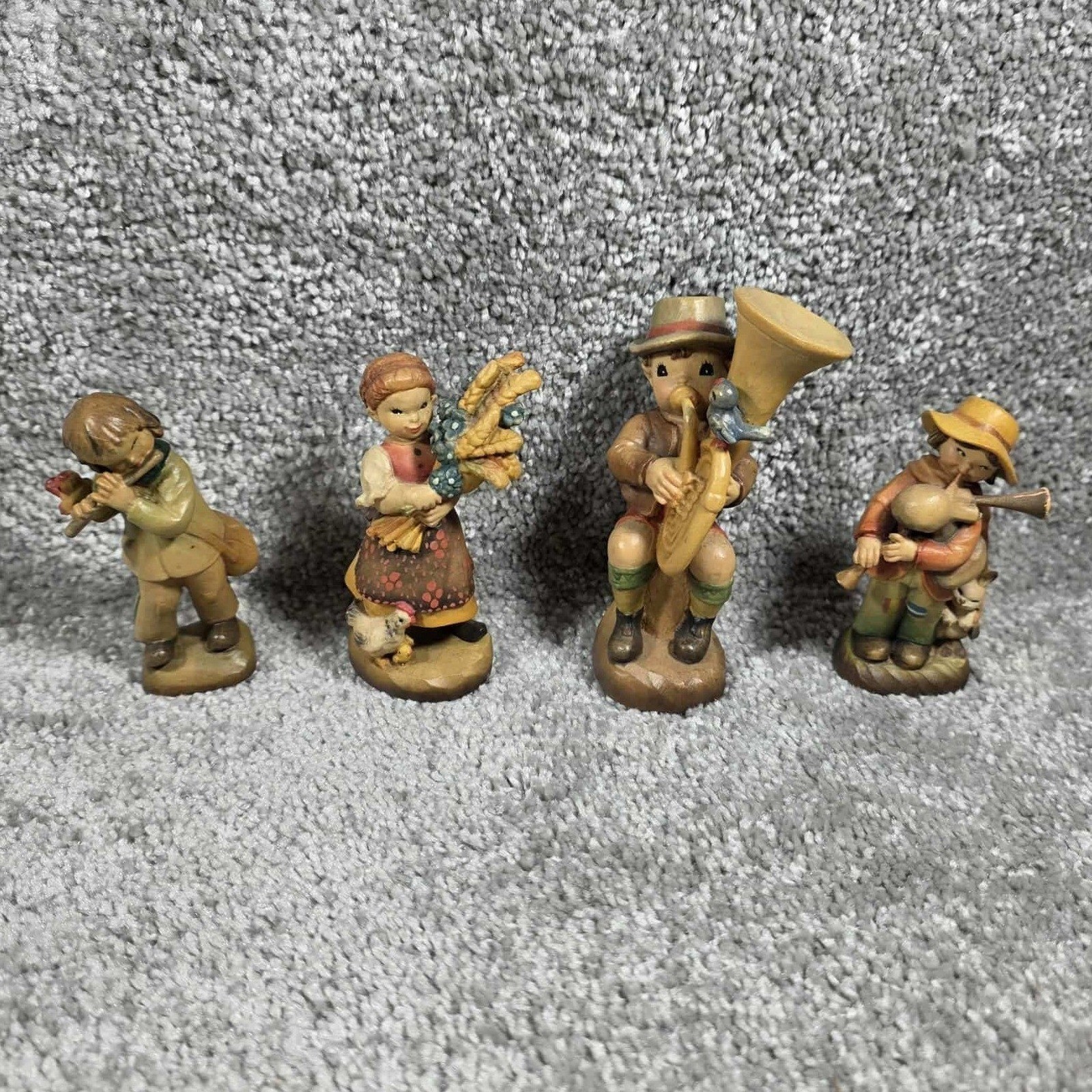 ANRI Wood Figurine Set 4pc Ferrandiz Musicians Italy Hand Carved Vintage 4in