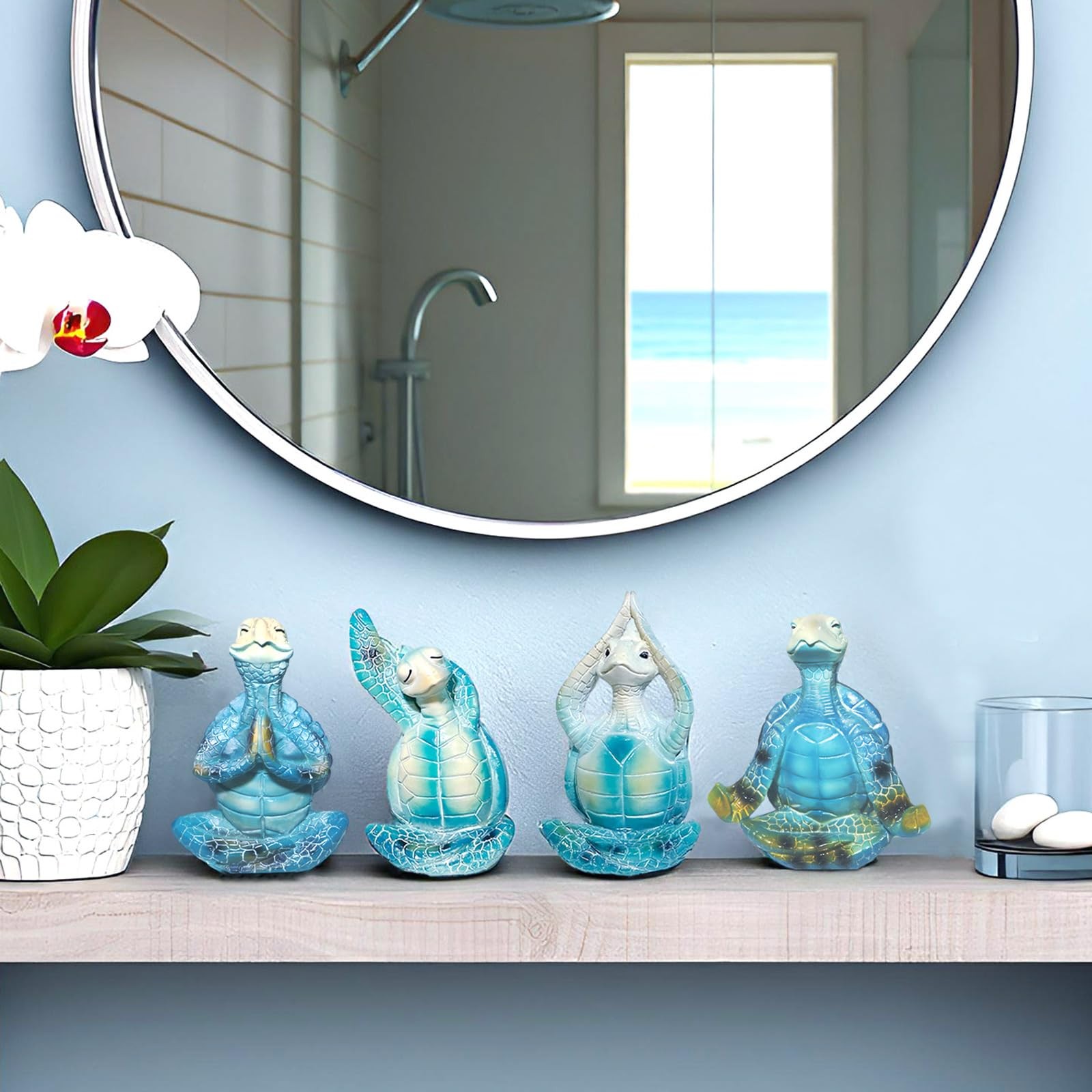 4PCS Yoga Sea Turtle Figurines,Meditation Zen Statue Decor Set for Bathroom O…