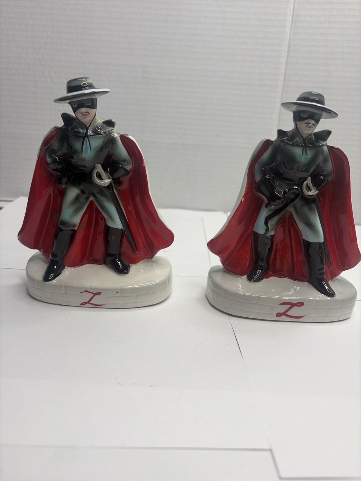 Rare Pair Of Vintage Zorro ceramic Bookends.Ensesco For Walt Disney Japan 1950s