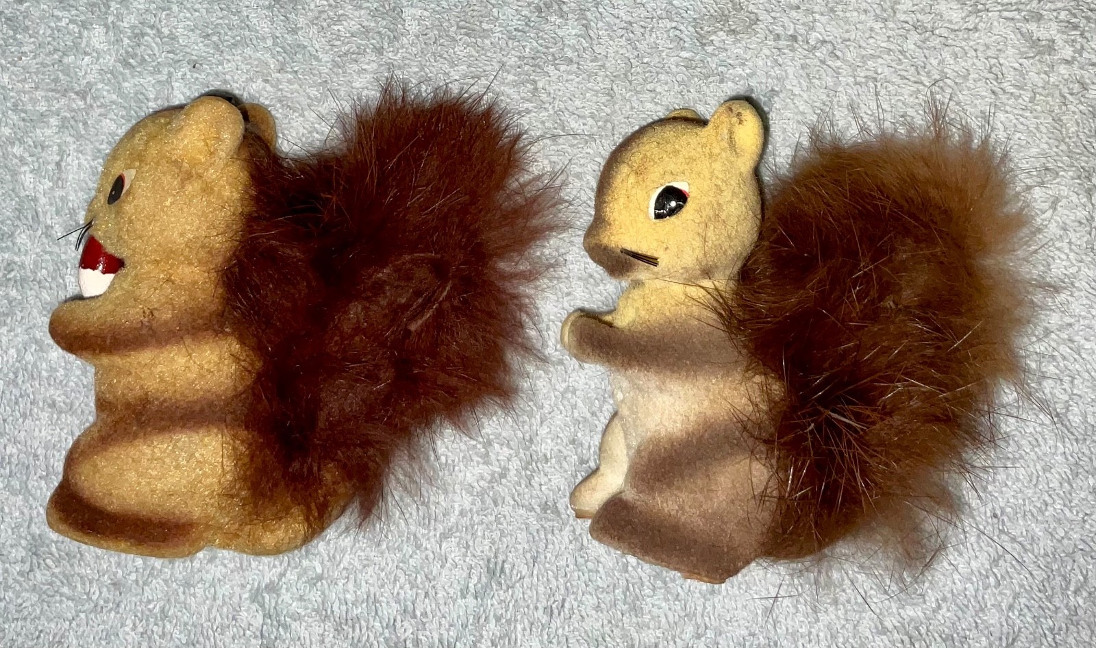 Lot of 2 Vintage Flocked Brown Fuzzy Squirrel Figurines Made in Japan