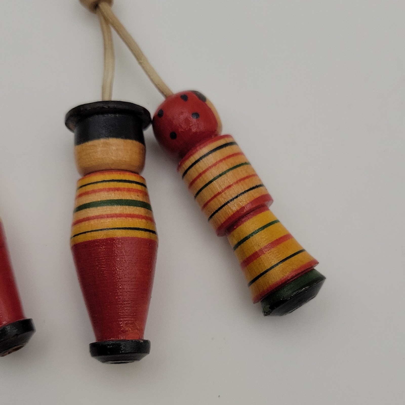 Vtg Ukraine Wooden Figures Pair Cord Hanging Dolls Kokeshi Style Folk Art 3 Pair