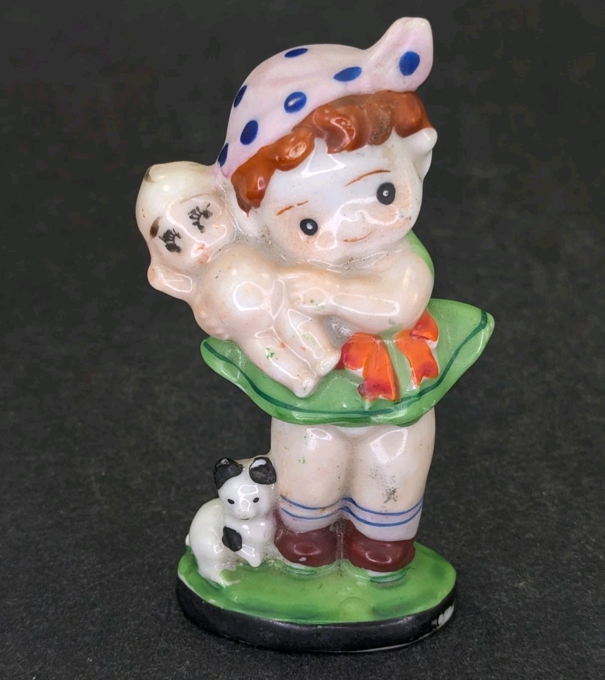 Kewpie Doll Puppy Dog Bandana Girl Figurine Occupied Japan Vintage