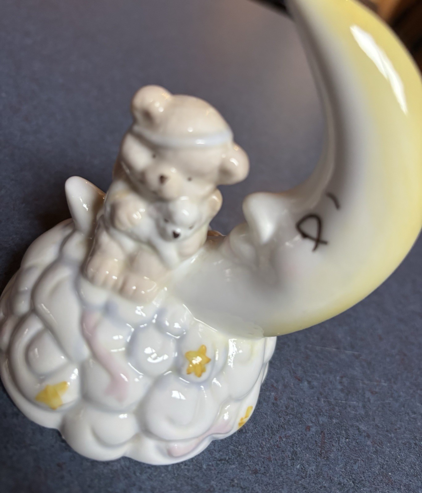 Enesco Nursery Decor Moon Teddy Bear Figurine Porcelain Japan Vintage