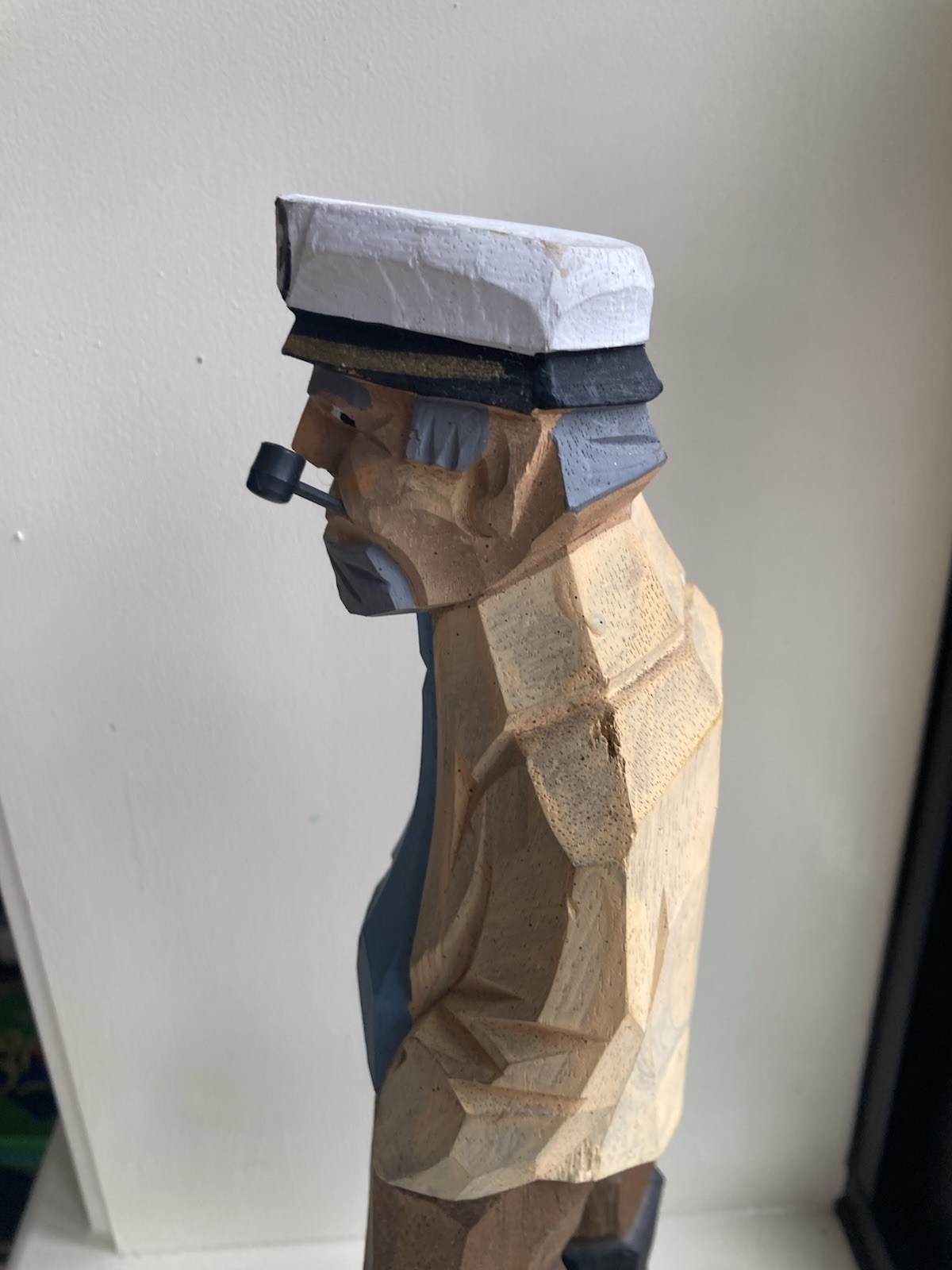 Vintage 12” Fisherman Wood Carved Old Salt Sailor Sea Captain Figure Nautical