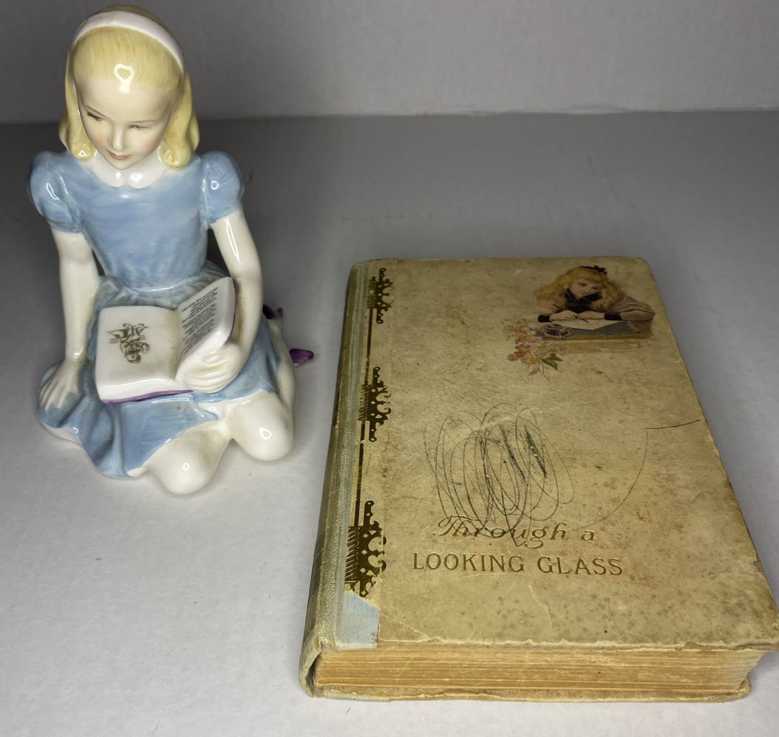 Vintage Royal Doulton Figurine England Alice Reading A Book 2158 With Book 1900s