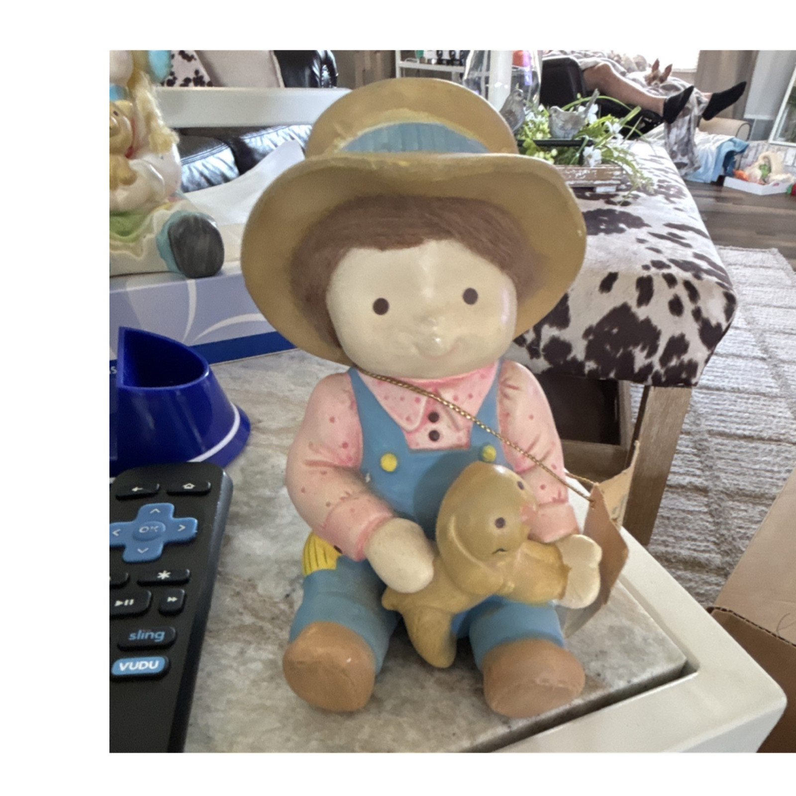Ceramic Boy Figurine Holding Teddy Bear, Multicolor, Unisex Baby & Toddler