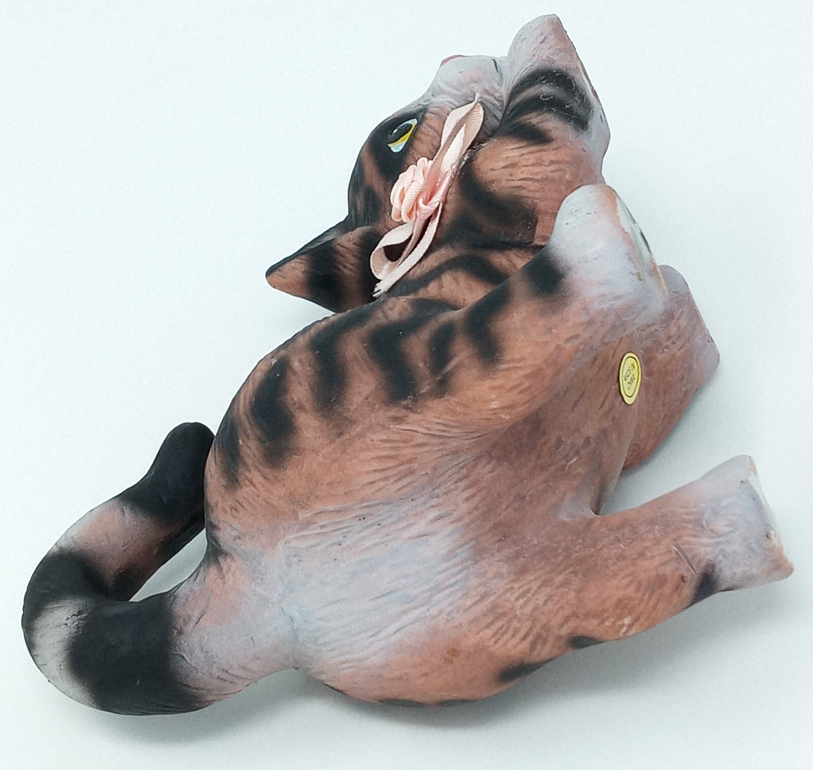 Ceramic Housecat Figurine Orange & Grey w/ Black Stripes 5″ T 5.5″ L 3.5″ W Cat
