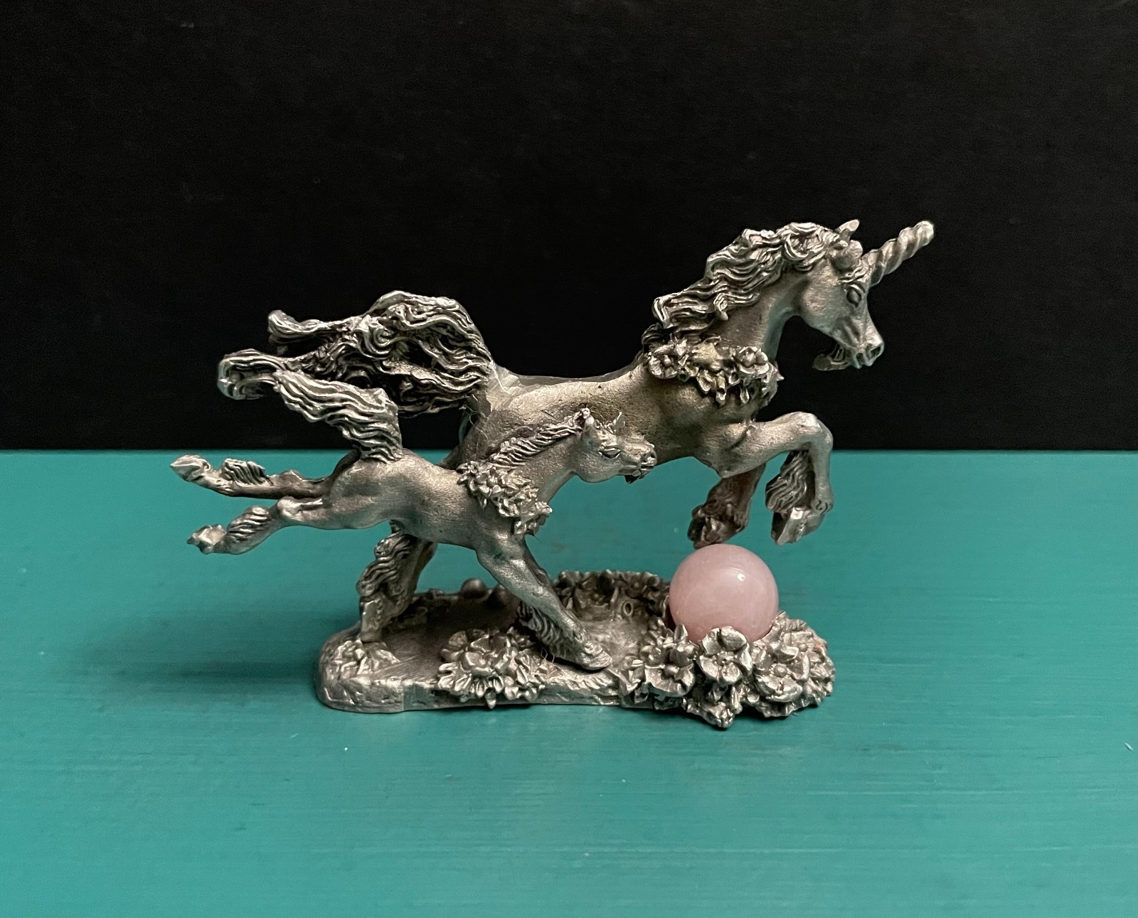 CCI Comstock Pewter Fairy Tale Unicorn Pink Quartz Ball Fantasy Mini Figurine