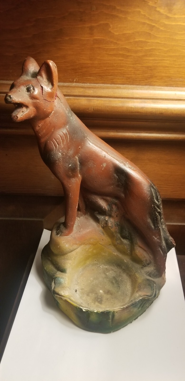 VINTAGE CHALKWARE GERMAN SHEPHERD dog OR WOLF LARGE chalkware figure STATUE