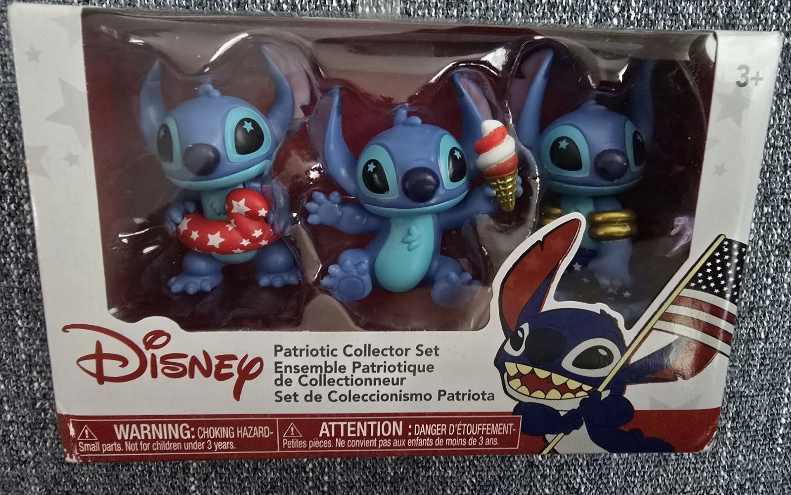 Disney Lilo & Stitch STITCH July 4th Patriotic Collector Set of 3 Figures 2″
