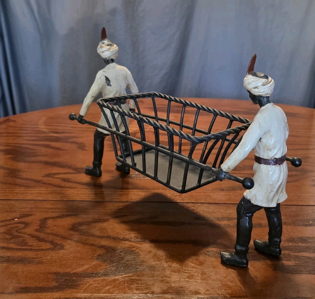 Rare Spelter Palanquin Guards, Indian Nubian Blackamoor Figures, 14″x11″x4.75