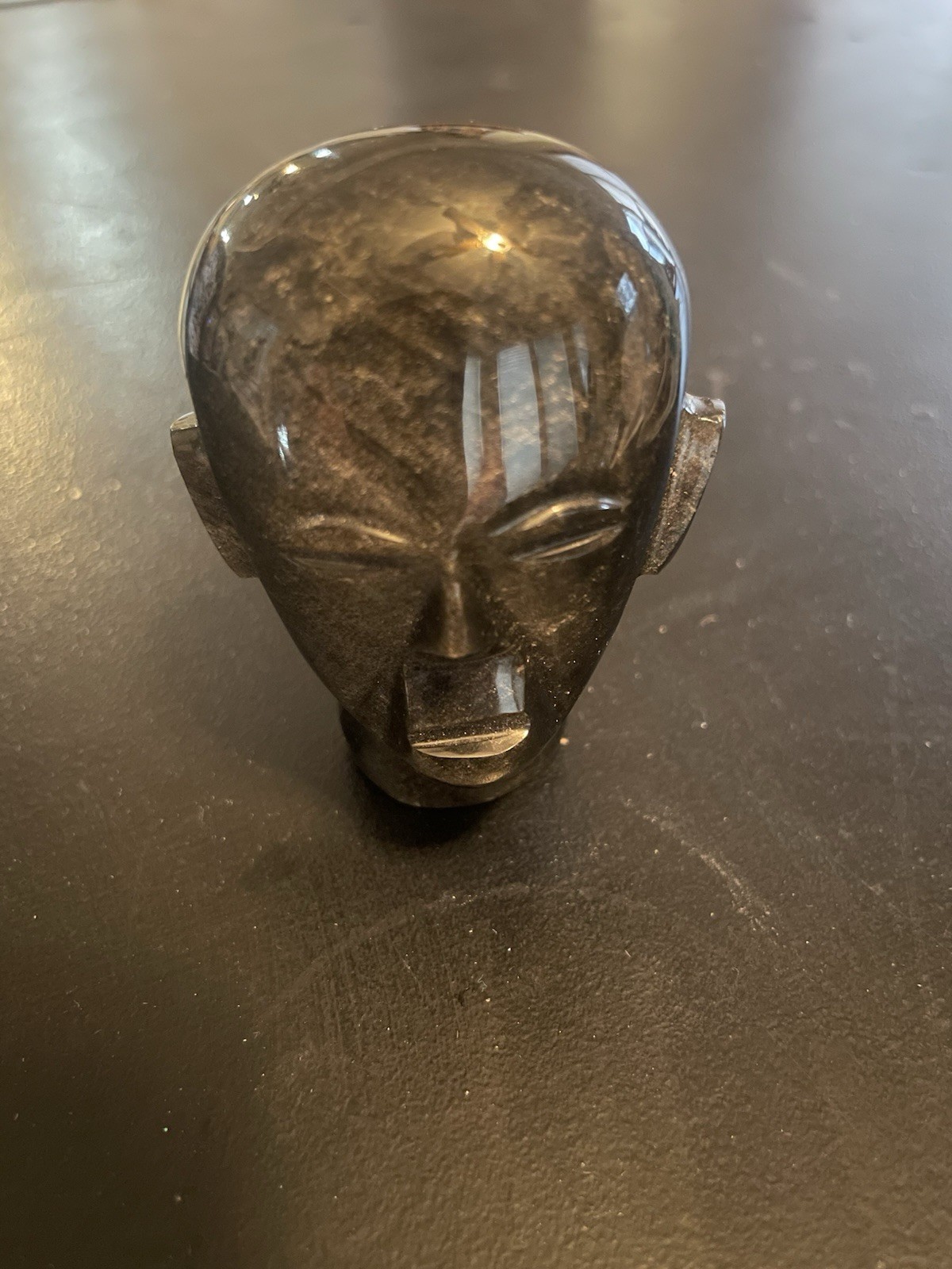 Vintage Black Gold Onyx Obsidian Head Sculpture Hand-Carved 2.50″T Figurine
