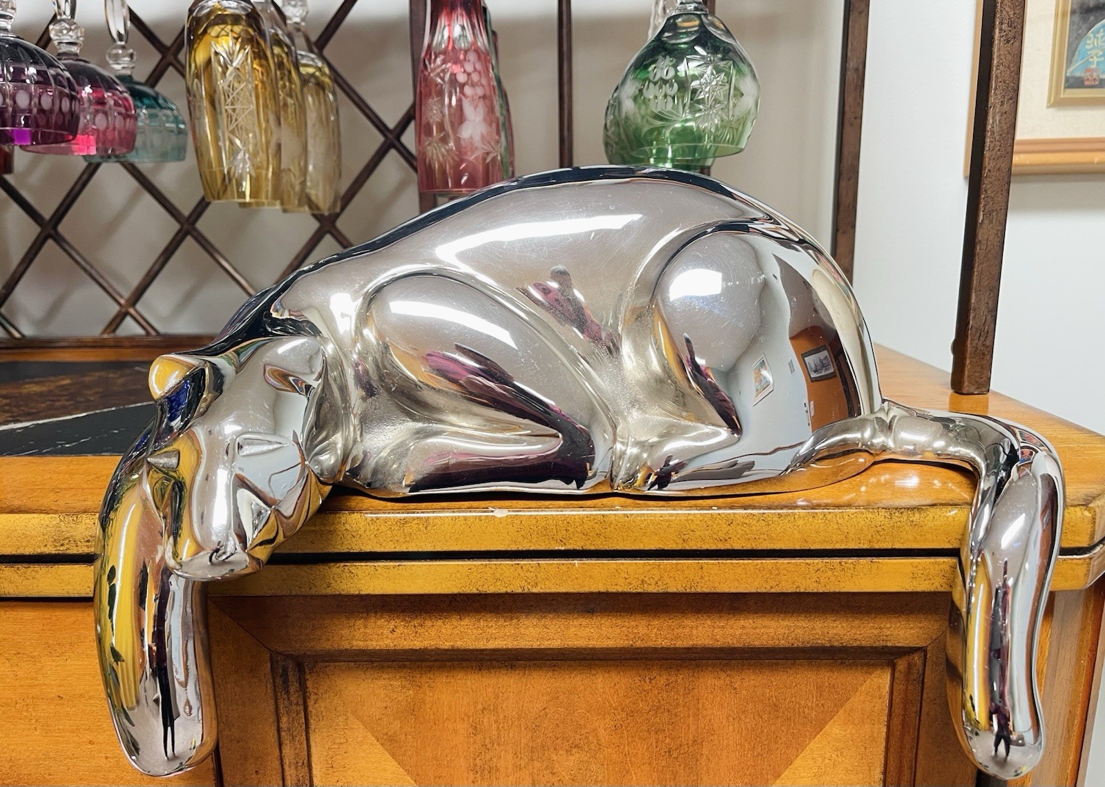 Vintage Dolbi Cashier Large Polished Chrome Resting Panther 15.5″ Made In Korea