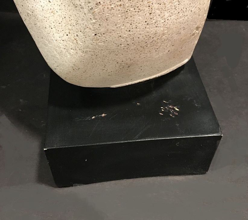 Art sculpture. Brutalist/ Modernist. Very heavy faux stone / clay on black base.