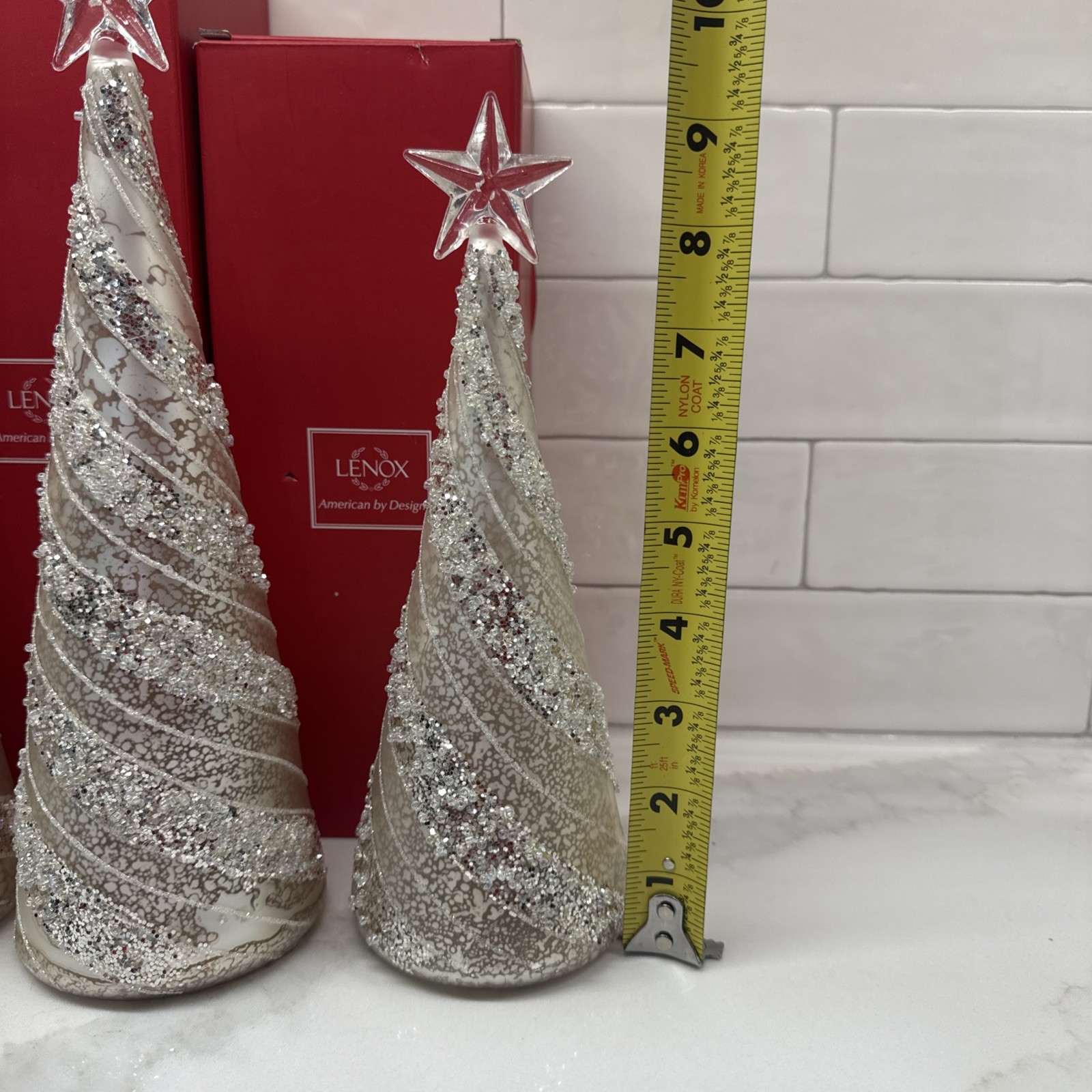 Lenox Lot of 3 Silver/White Lighted Mercury Glass Tree Figurines 9.5,11 & 12.5”