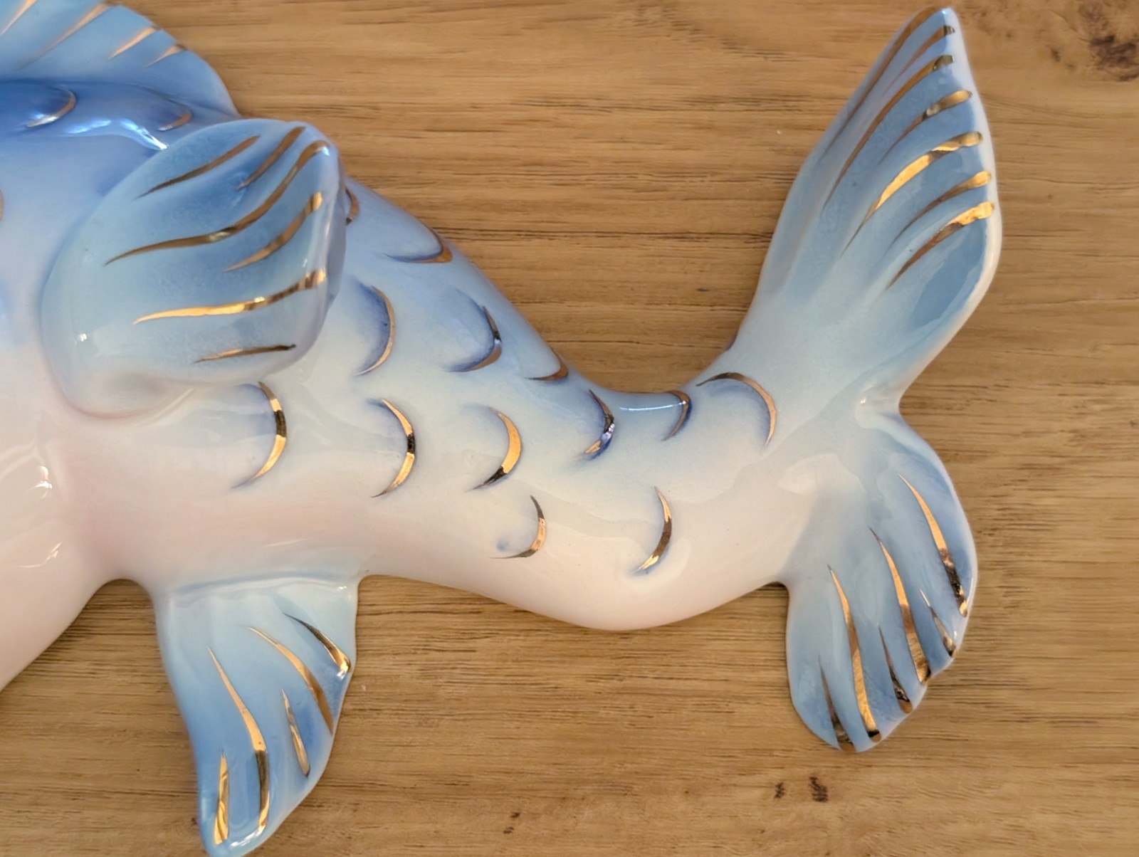 Lefton Vintage Anthropomorphic Fish Blue Gold Bathroom Wall Plaque Mid Century