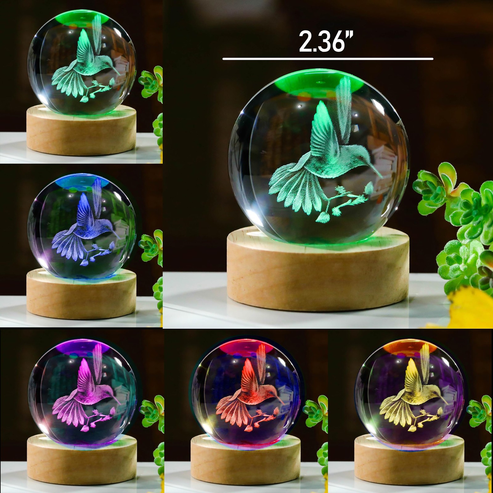 3D Hummingbird Crystal Ball 60mm – Hummingbird Figurine Glass Animal Decor fo…