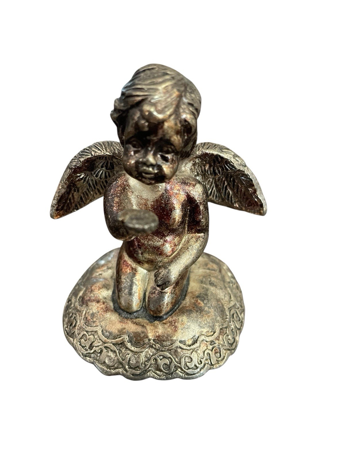 Vintage Angel Cherub Figurine Silver Plated Blowing Kisses