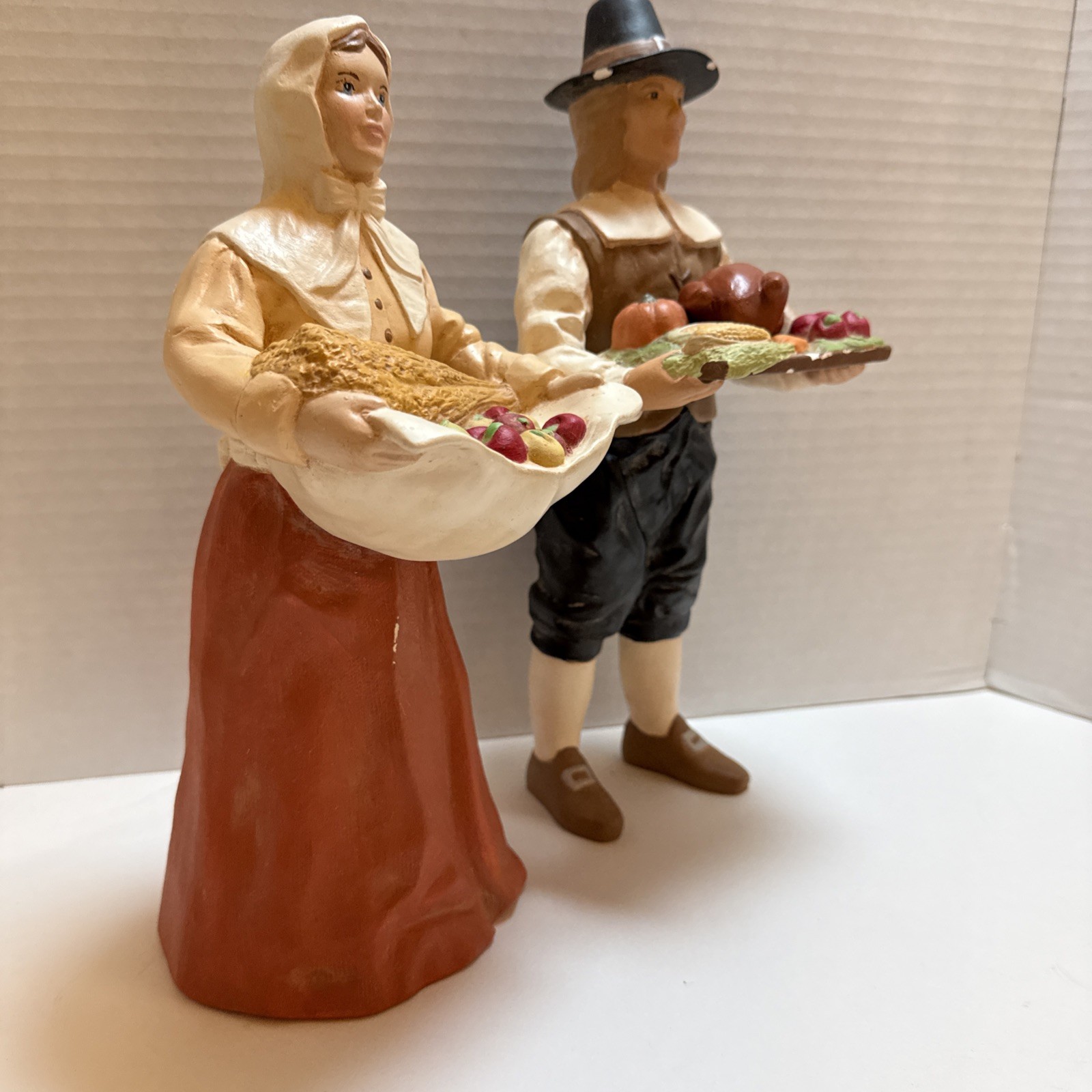 Vintage Pilgrim Thanksgiving Decor Painted Figurines 11″ Female 12″ -mid-1990s