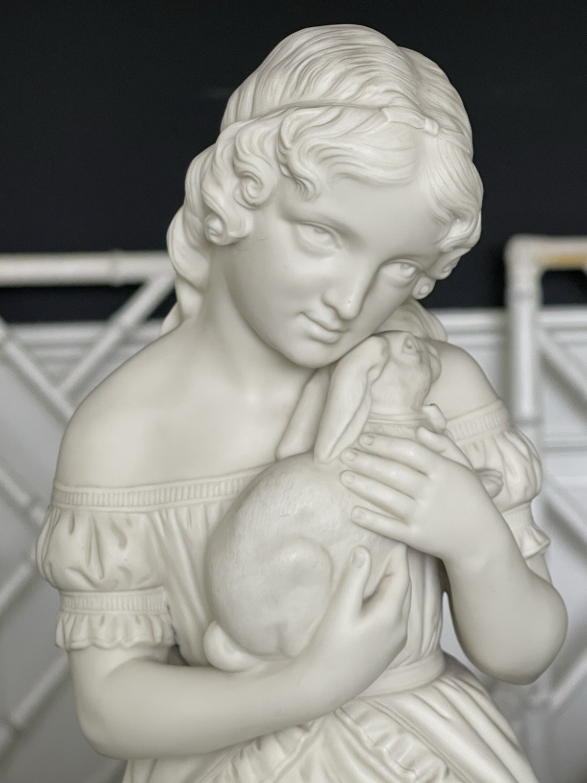 Large Bisque Porcelain Copeland Parian figure of – The Pets or Girl with Rabbit