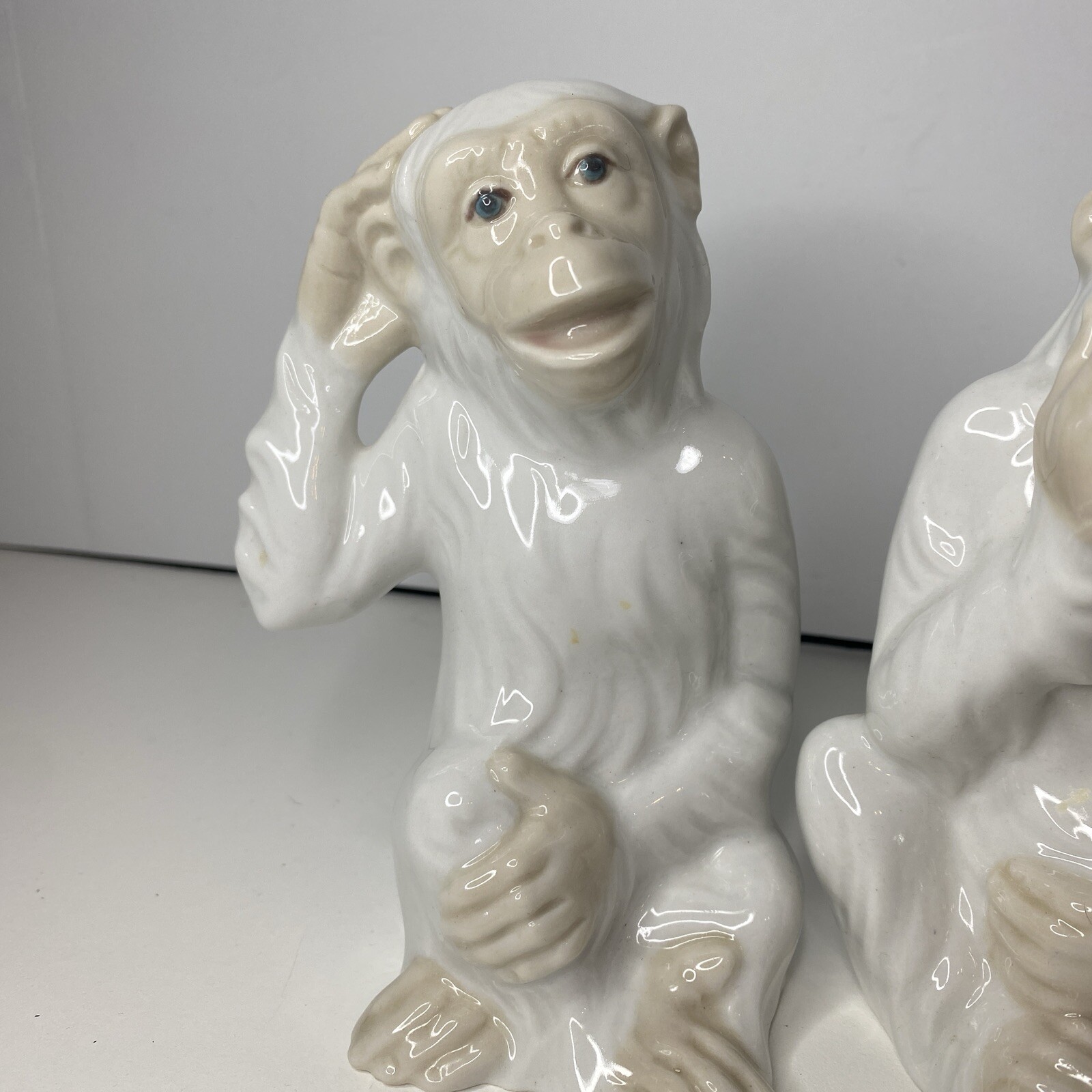 Vintage Tengra Monkey Figurine Porcelain 5 1/2” White Hand Painted 