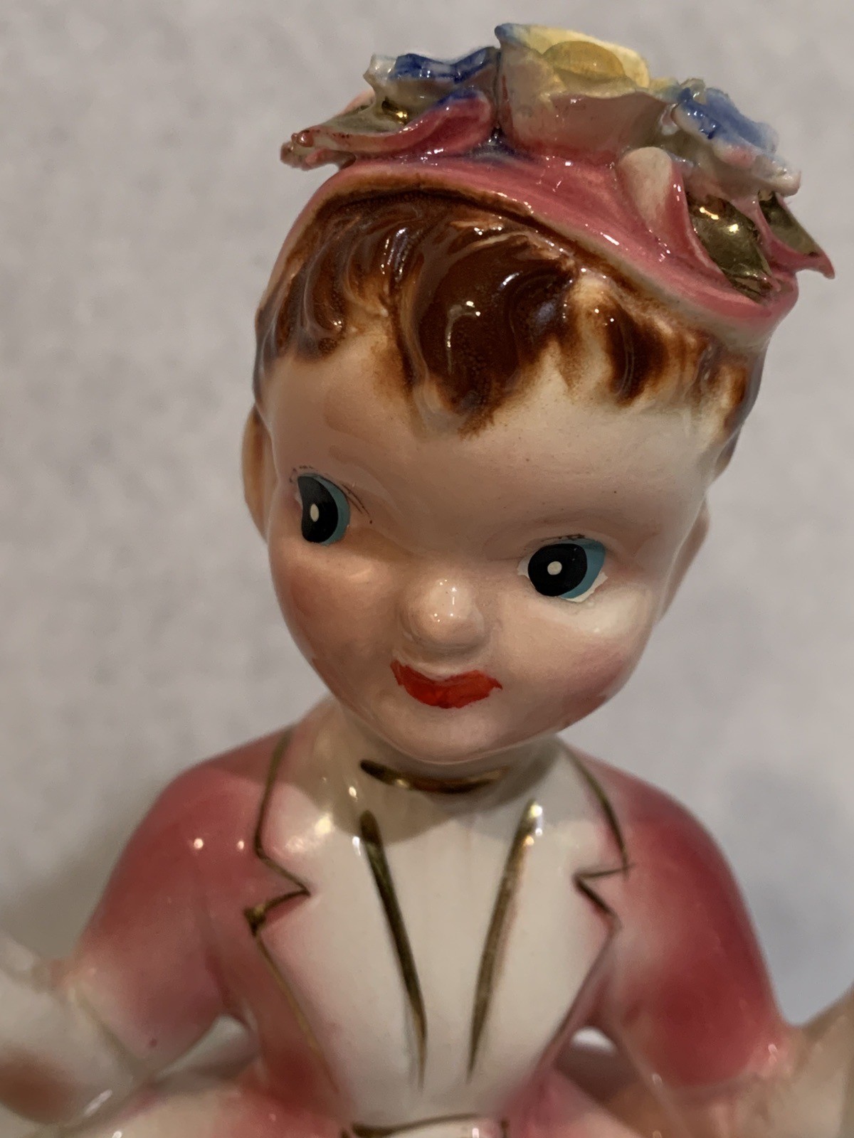 VTG Kreiss Japan Pretty Girl/ Lady Figurine, White & Pink Dress, Blue Purse