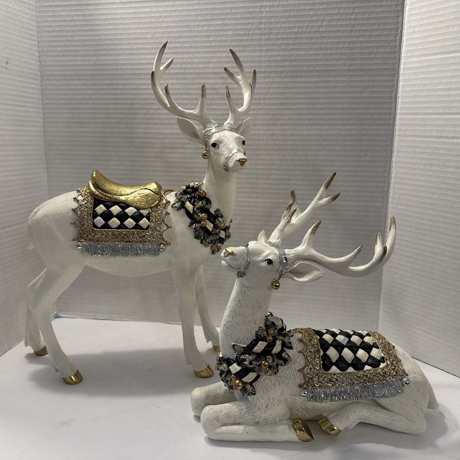 Mackenzie Childs Winter White Stag Bundle – Standing and Matching Resting Stag
