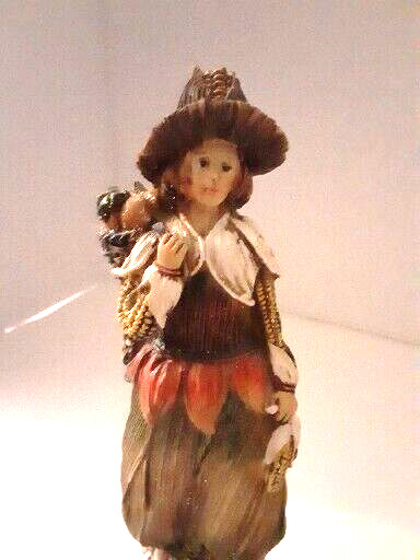 Vintage Pilgrim Man Corn Detailed Fall Decor Carryig Harvest Basket Figurine