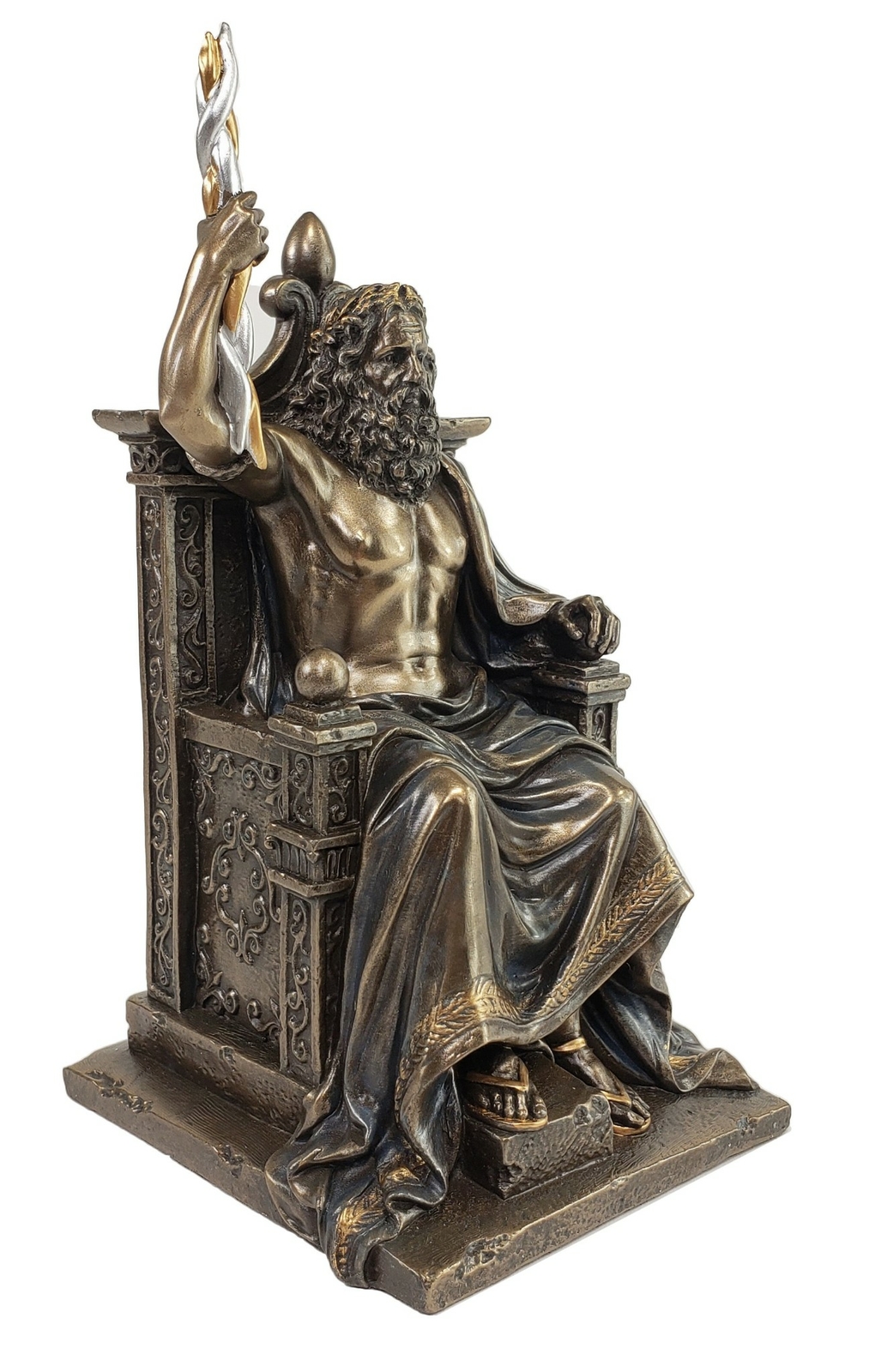 8″ King Zeus God Thunder Lightning on Throne Greek Mythology Statue Bronze Color