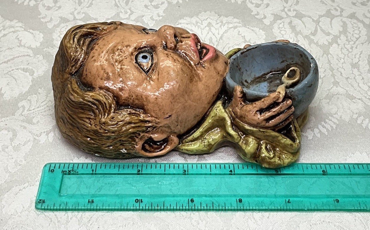 Vintage 1960’s Chalkware Plaster Craft Wall Head Oliver Twist w Begging Bowl