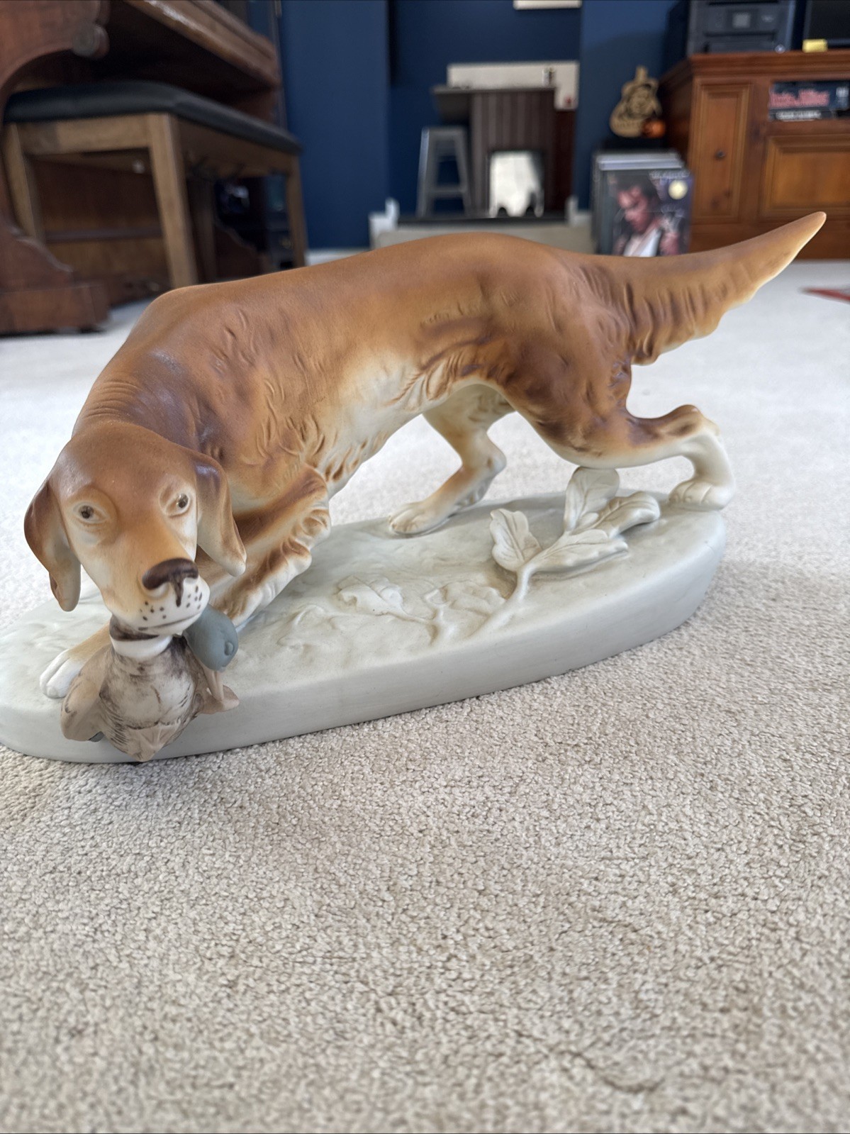 RARE Czech Royal Dux Matte Glaze Hunting Dog With Duck (Setter) Figure