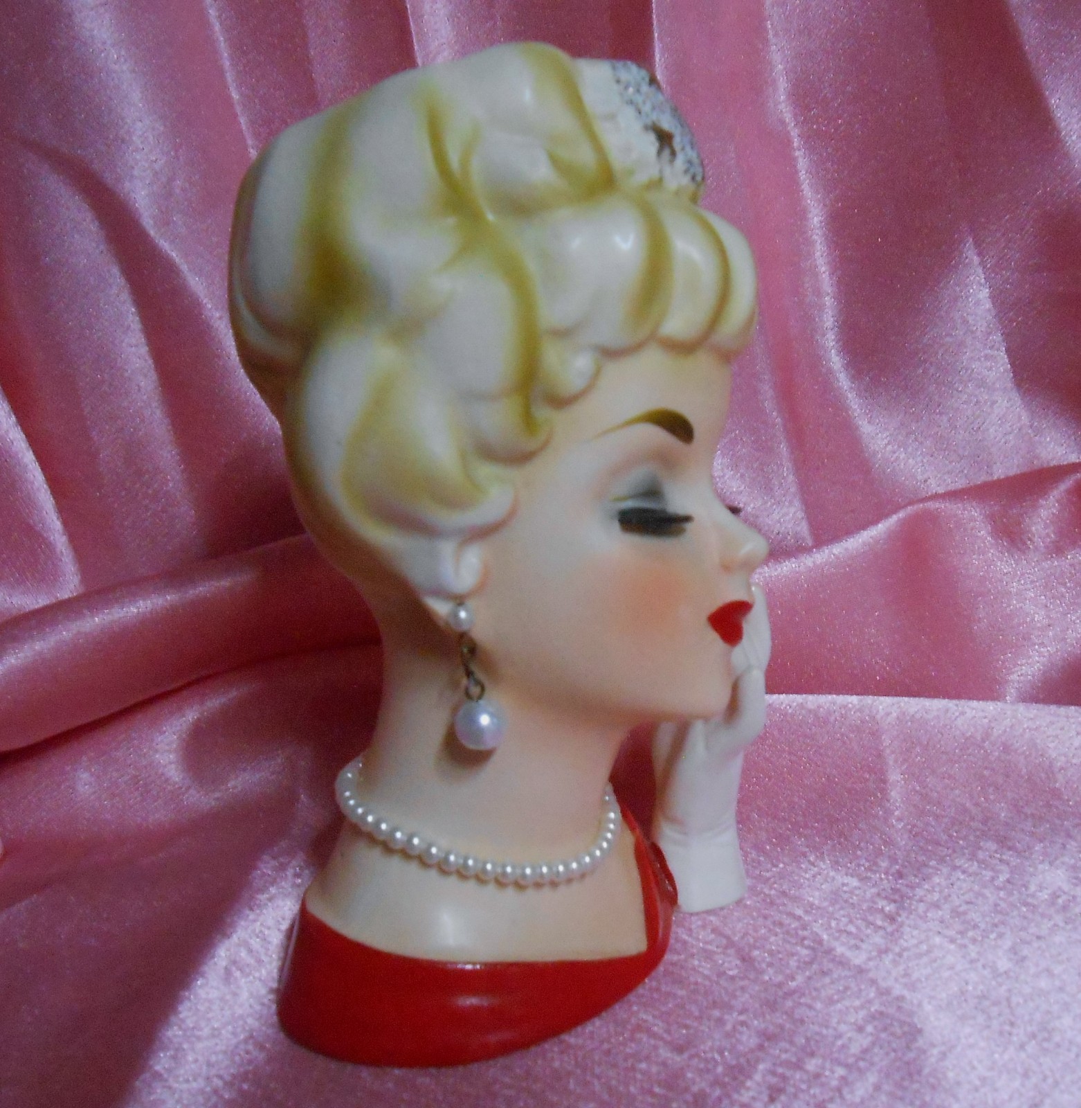 GOLD STARS TIARRA JAPAN WREATH XL 6″ BLONDE GLOVE HEADVASE VTG HEAD VASE XMAS