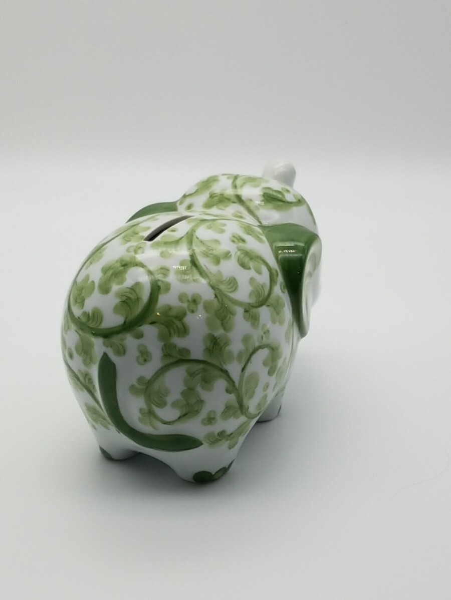 Andrea by Sadek Green and White Porcelain Elephant Coin Bank