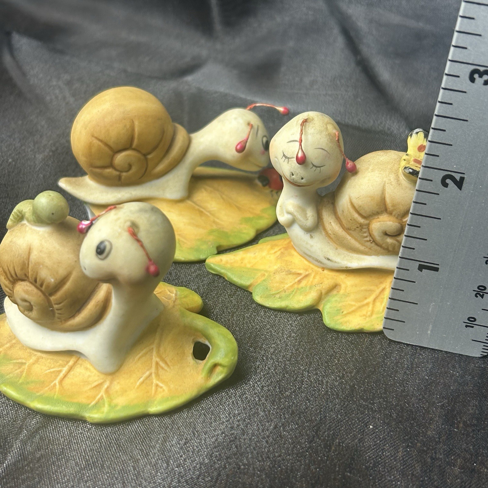 Vintage Homco Bisque Porcelain Garden Critters Snail Set Of 3 (#8902) SEE Pics