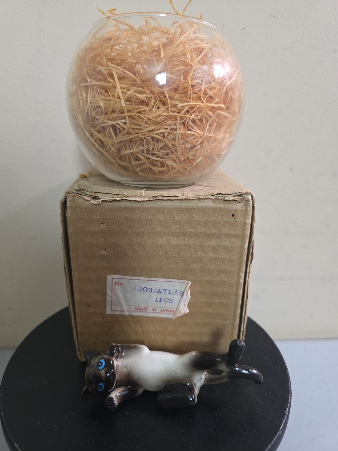Vintage Ceramic Climbing Siamese Cat 3003 Atlas Made In Japan In Fish Bowl Box