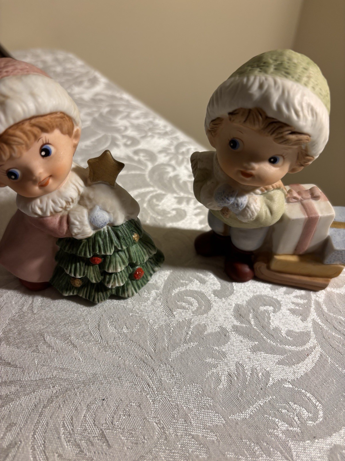 Vintage 1990s Homco Christmas 5556 Porcelain Christmas Boy & Girl Figurines