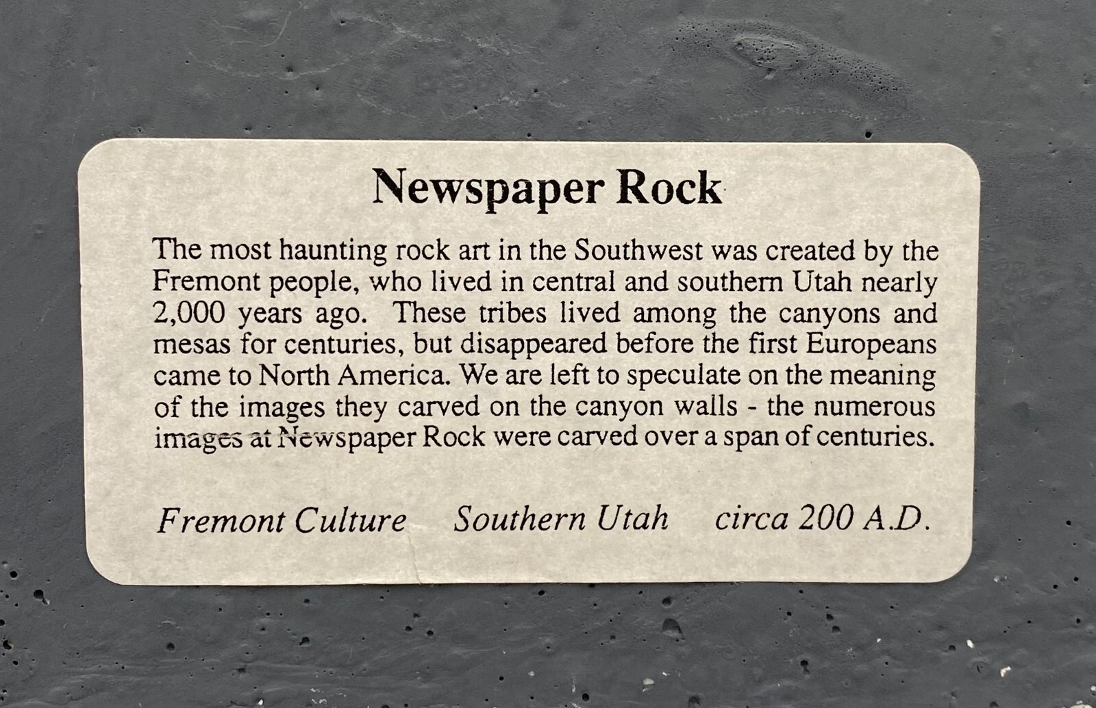 Newspaper Rock Freemont Culture Utah Stone Wall Art 11″ Reproduction Souvenir