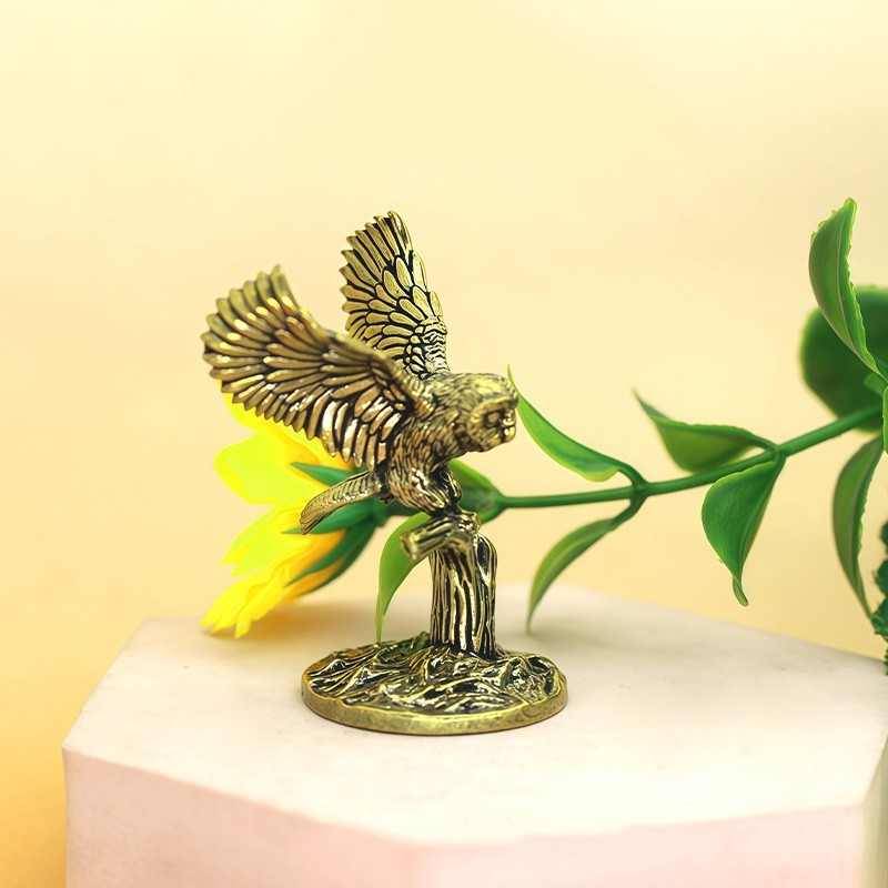 Solid Brass Owl Miniature Desktop Ornament, Heavy and Durable