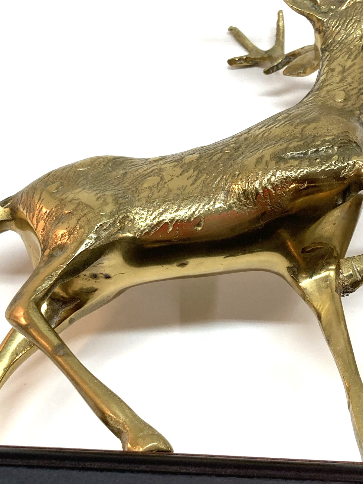 Solid Brass Buck and Doe Deer Figurines Mounted on Wood Base Vintage MCM Korea