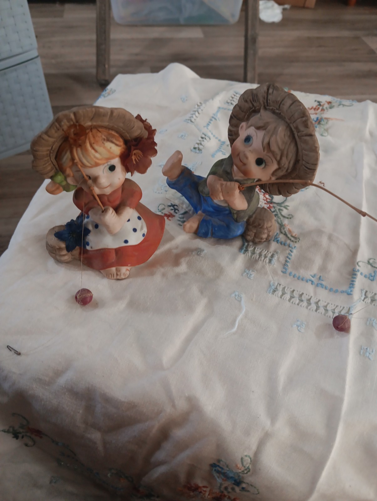 Porcelain Fishing Children Vintage Figurines. ( No Poles)