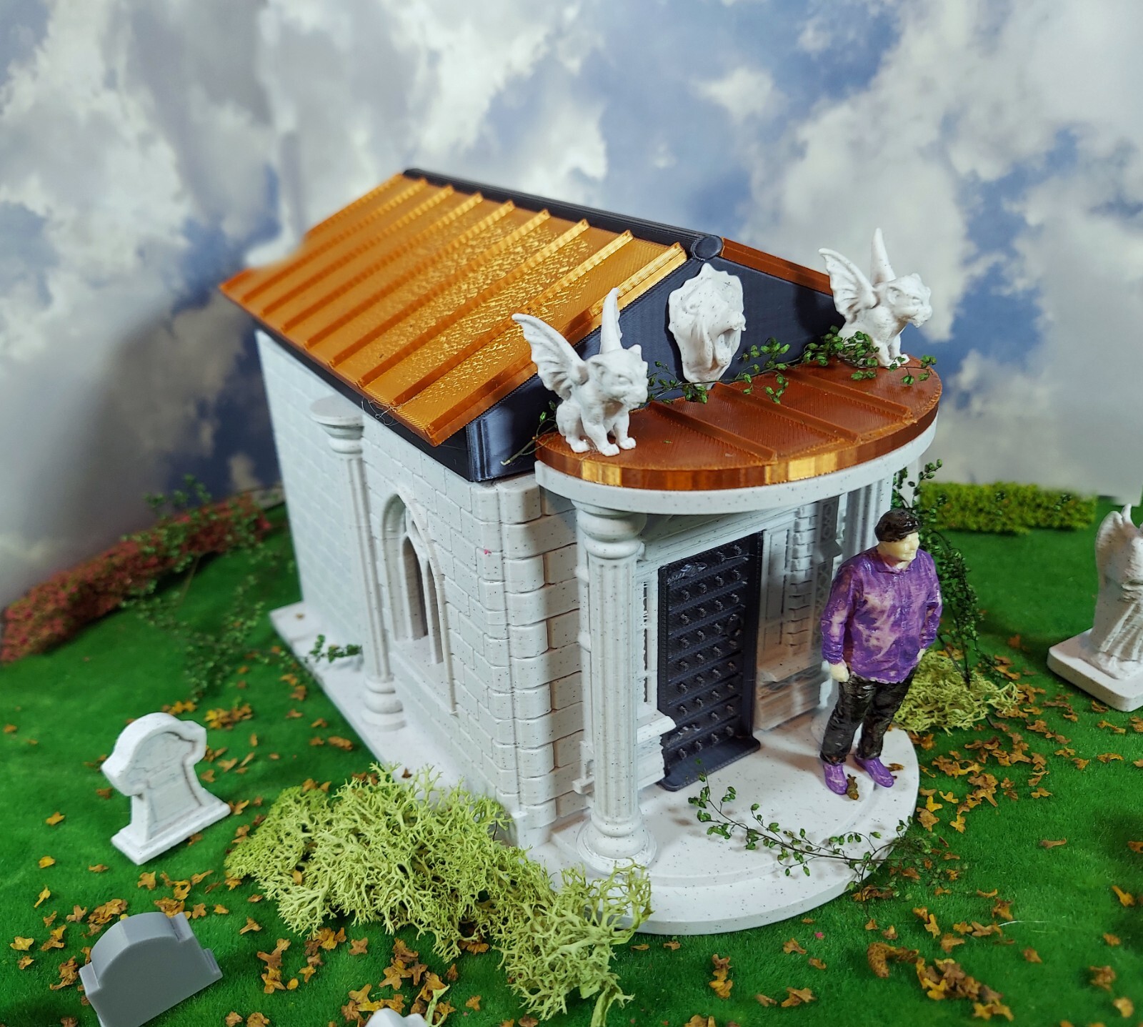 3d printed crypt. 1:24 scale (half scale) fine detail in four colors with coffin