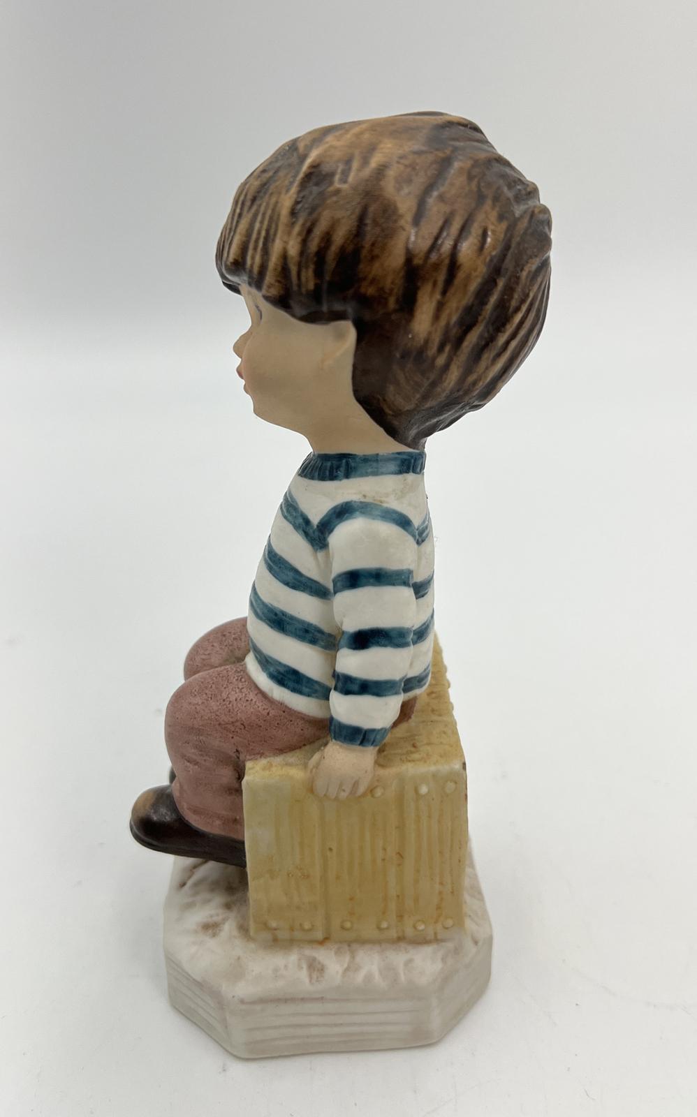 1971 Moppets Fran Mar Boy Sitting On Bench Figurine