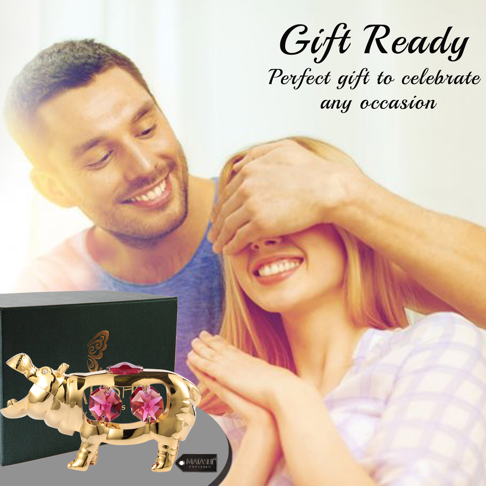 Matashi 24K GoldPlated Crystal Studded Open Mouth Hippo Ornament Gift For Friend