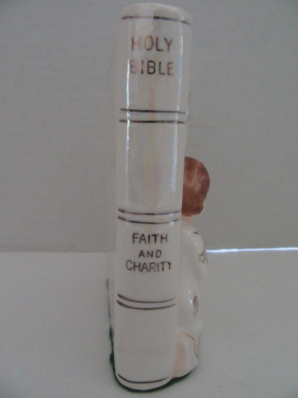 VTG Iridescent Gold Trim Bible Bank Mid-Century Holy Confirmation Baptism Christ